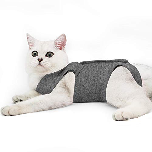 Dotoner Katzenbody Nach Op Anti-leckende für Katze Body Operation Haut-Krankheit Recovery Body Katze Kleidung Nach Kastration E-Halsband Alternative für Katzen Hunde (L, Grau) von Dotoner