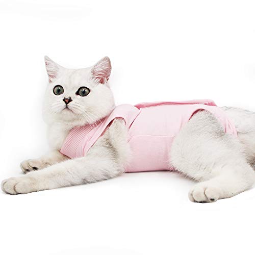 Dotoner Katzenbody Nach Op Anti-leckende für Katze Body Operation Haut-Krankheit Recovery Body Katze Kleidung Nach Kastration E-Halsband Alternative für Katzen Hunde (L, Rose) von Dotoner