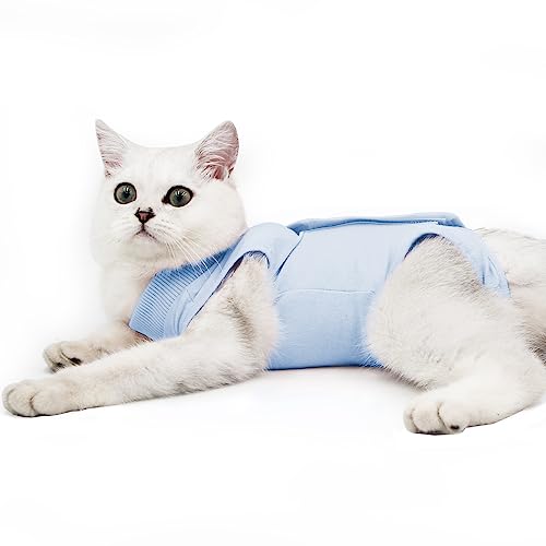 Dotoner Katzenbody Nach Op Anti-leckende für Katze Body Operation Haut-Krankheit Recovery Body Katze Kleidung Nach Kastration E-Halsband Alternative für Katzen Hunde (L, blau) von Dotoner