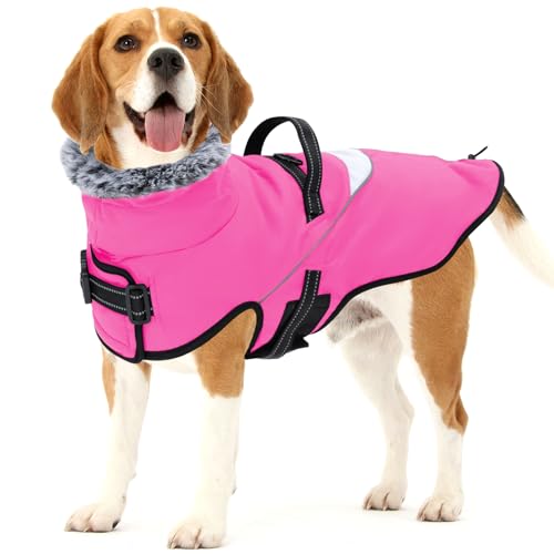 Dotoner Wasserdichter Hundemantel mit Geschirr Winter Hundemantel warme Jacken Hunde kaltes Wetter reflektierende Jacke Camping Wandermäntel von Dotoner