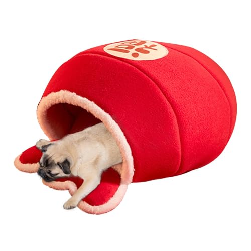 Dottduya Hundeschlafsack, Katzensackbett - Chinesisches Neujahr Plüsch-Katzennest-Kuschelsack - Kitten Cuddler Puppy Burrow Pad, halbgeschlossener Katzensack für Katzen, Hunde, Welpen, Haustiere, Rot von Dottduya