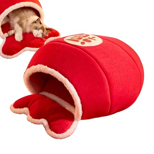 Dottduya Hundeschlafsack,Hundeschlafsack - Chinesisches Neujahr Plüsch-Katzennest-Kuschelsack - Kitten Cuddler Puppy Burrow Pad, halbgeschlossener Katzensack für Katzen, Hunde, Welpen, Haustiere, Rot von Dottduya