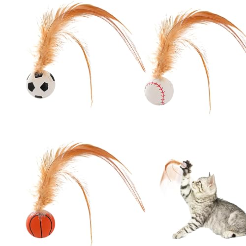 Hüpfender Katzenball mit Feder, interaktive Katzenspielzeugbälle,3 Stück Gummikätzchen Interaktives Sprungballspielzeug | Unterhaltungs- und Beißspielzeug mit Federn für Kätzchen für den interaktiven von Dottduya