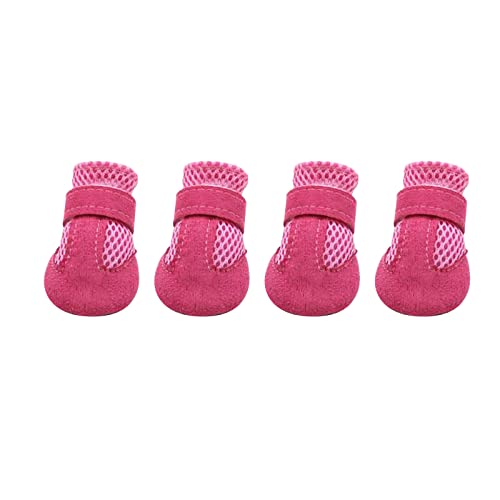 Anti Rutsch Socken hunde Indoor Rutschfeste Netzschuhe für Hunde, Mesh-Schuhe, Hundestiefel, rutschfeste Schuhe, starke, rutschfeste Sohlen, Sportschuhe für Haustiere, 4 Sets Hausschuhe (Pink-d, L) von Doublehero