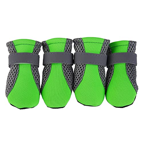 Antirutschsocken Hunde Katzensocken Hundestiefel, rutschfeste Schuhe mit reflektierenden Streifen, starke, rutschfeste Sohlen, Sportschuhe für Haustiere, 4-teiliges Set Schlappen (c-Green, M) von Doublehero