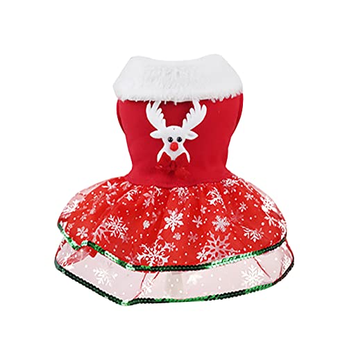 Haustier Kleidung Weihnachten Pet Christmas Print Dress Outfit Thermal Holiday Puppy Costume Dress Pet Clothes Hundepulli Fleece (Red, S) von Doublehero