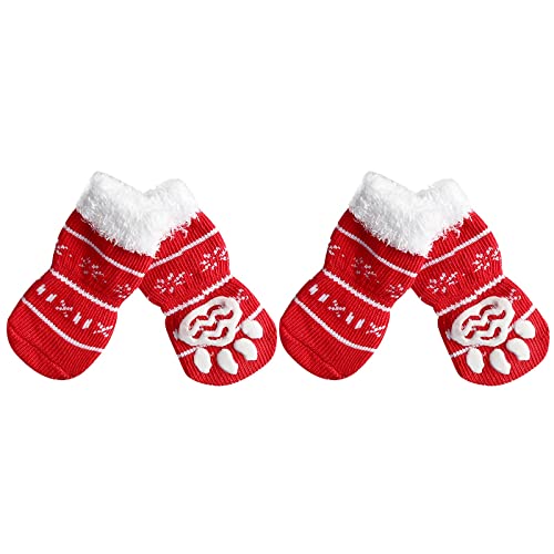 Doublehero Hundesocken Katzensocken Socken Hund mit Clip Set 4-teilig Hund Hund Hündchen Schutzsocken Anti-Rutsch-Socken Anti-Rutsch-Socken Indoor-Socken Haustierzubehör Hausschuhe 46 (2-RED A, S) von Doublehero