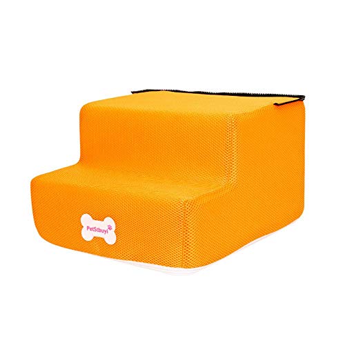 Haustiertreppe Hundetreppe Katzentreppe,Doublehero Treppe mit Plüschbezu Leiter Treppe Zum Bett Kletterleiter Abziehbar Bezug Bett Tierrampe Haustierprodukte 30 * 35 * 20cm (Orange) von Doublehero