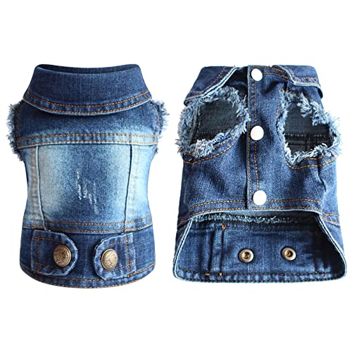 Hunde Jacke Demin Weste Coole Hundemantel Hundekleidung Rundhals Jumpsuit Jeans Westen für Kleine Mittlere Hunde Katzen Welpen Sommer Loch Denim T-Shirt Casual Jean Jacke von Doublehero (XL, D) von Doublehero