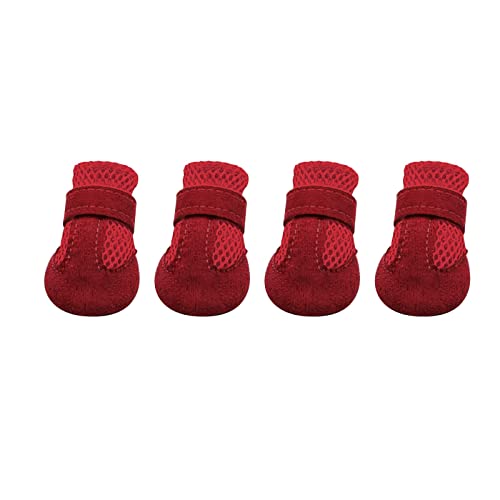 Hundesocken Katzensocken Netzschuhe für Hunde, Mesh-Schuhe, Hundestiefel, rutschfeste Schuhe, starke, rutschfeste Sohlen, Sportschuhe für Haustiere, 4 Sets Kuscheltier Hausschuhe (Red #4, XL) von Doublehero