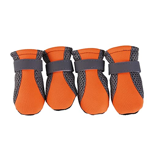 Indoor Anti-Rutsch Socken für Hunde und Katzen Hundestiefel, rutschfeste Schuhe mit reflektierenden Streifen, starke, rutschfeste Sohlen, Sportschuhe für Haustiere, 4-teiliges (C-Orange, L) von Doublehero