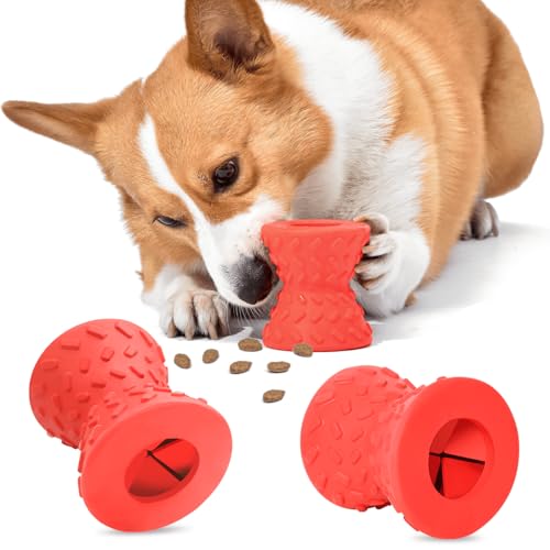 Hundespielzeug, natürliches Zahnen, Gummi, Kauspielzeug für Hunde, gefülltes Hundespielzeug für längere Spielzeit, Kau- und Apportierspielzeug für Welpen, Haustierbedarf für kleine Welpen, Rot, 2 von Doudele