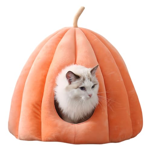 Douerhv Halloween Pumpkin Cat Bed, Indoor Pet House, Cute Cat Tent Bed Cave, Cat Den (L:20.1x20.1 * 15.8in (for Pets under17.6lb),Orange A) von Douerhv