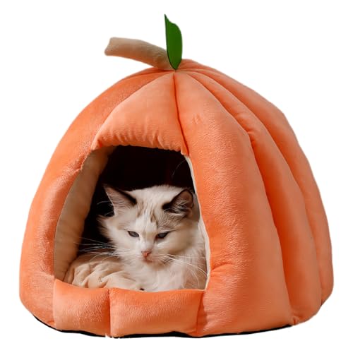 Douerhv Halloween Pumpkin Cat Bed, Indoor Pet House, Cute Cat Tent Bed Cave, Cat Den (L:20.1x20.1 * 15.8in (for Pets under17.6lb),Orange B) von Douerhv