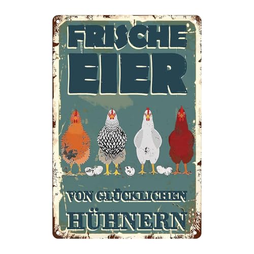 Frische Glückliche Hühner Metallschild, Lustige Coop Metallschilder, Retro Blechschild Hühner Metallschild, Metallschilder Deko Für Den Hühnerstall, Warn- Und Garten Schild Als Hühner Deko (30x20cm) von Doukesh