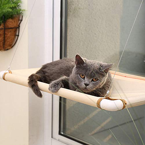 Doumadup Fensterplätze Für Katzen Hängende Katzenbettmatte Weiche Katzenhängematte Fenster-Hängematten Zwinger Katzensicher Hängendes Regal Sitz Bettbezug Kissen von Doumadup