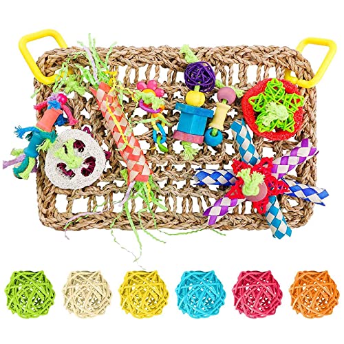 Doumneou Spielzeug Papagei Futtersuche Wand Spielzeug Rattan Wicker Bite Balls Seegras Gewebt Kauen Hängematte Matte von Doumneou