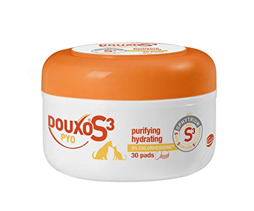 Douxo S3 PYO Pads, Antibakterielle & Anti-Hefe-Hunde- und Katzenfüßtücher, Antiseptische Pads für Katzen und Hunde, Beruhigende Haustiertücher für Katzen und Hunde, Reinigende & Hydratisierende von Douxo