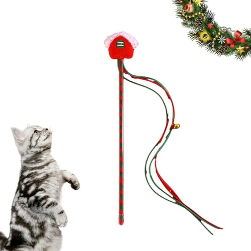 Dovxk Katzen-Teaser-Zauberstab | Zauberstab Teaser für Katzen,Tragbares Weihnachts-Katzenspielzeug, Katzenfänger, Teaser-Stick zum Beißen, Kauen und Spielen von Dovxk