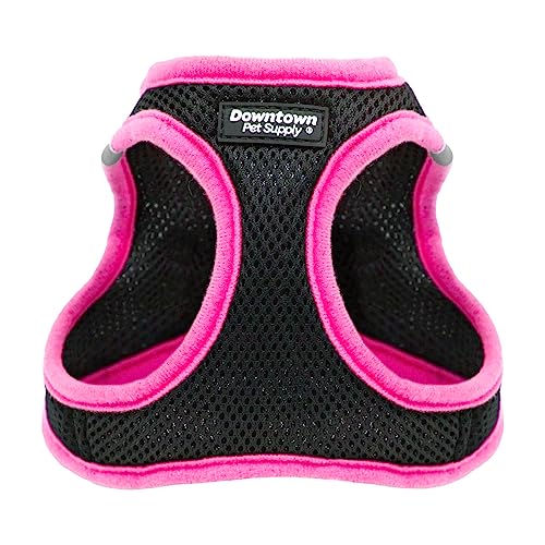 Downtown Pet Supply,Hundegeschirr für große Hunde No-Pull,Step in Hundegeschirr,Gepolsterte Netzgewebe Hundeweste mit Reflexstreifen, Klettverschluss und Schnallenriemen,Schwarz mit rosa Rand,XL von Downtown Pet Supply