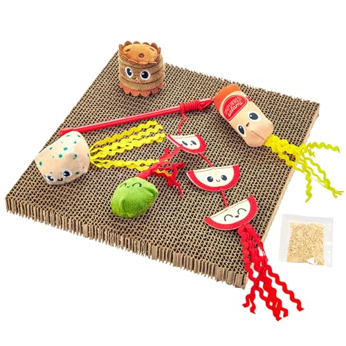 Downtown Pet Supply Katzenspielzeug-Kombination – Charcuterie Board Themenspielzeug-Set – Kratzbox mit Spielzeug von Downtown Pet Supply