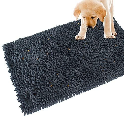 Downtown Pet Supply - Schnüffelmatte für Hunde – Chenille-Mikrofasermatte – Interaktives Hundespielzeug und langsames Hundeleckerli-Spender – Wasch- und Trocknergeeignet – Anthrazit – 50,8 x 81,3 cm von Downtown Pet Supply