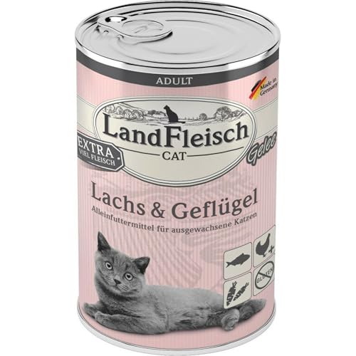 LandFleisch Cat Adult Gelee mit Lachs & Geflügel 400 g (Menge: 6 je Bestelleinheit) von Dr. Alders Landfleisch Cat