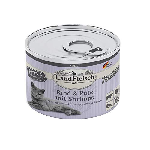 LandFleisch Cat Adult Pastete Rind, Pute & Shrimps 195g (Menge: 6 je Bestelleinheit) von Dr. Alders Landfleisch Cat