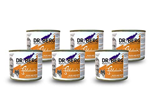 Dr. Berg FELIKATESSEN Pute & Ente: getreidefreies Nassfutter für Katzen - 75% Fleischanteil - extra verträglich und lecker durch natürliche, hochwertige Zutaten (6 x 200 g) von Dr. Berg