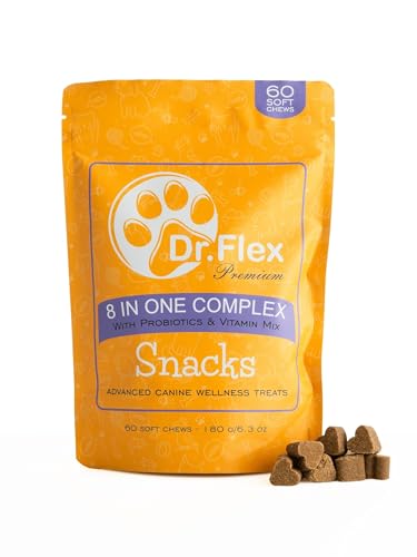 Dr. Flex 8in1 Komplex Snacks & Leckerli für Hunde – 60 Soft Chews – Besonders leckere Rezeptur mit Probiotika, Vitaminen, Lachsöl, MSM & Chondroitin – Für Gesundheit, Verdauung & Gelenke Dr. Flex 8in1 Komplex Snacks & Leckerli für Hunde – 60 Soft Chews – Besonders leckere Rezeptur mit Probiotika, Vitaminen, Lachsöl, MSM & Chondroitin – Für Gesundheit, Verdauung & Gelenke von Dr. Flex
