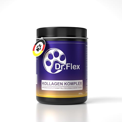 Dr. Flex Premium Kollagen Pulver 300g - Bioaktives 4500mg Rinderkollagen, 500mg Meereskollagen Hydrolysat Peptide Typ 1, 2 & 3 Komplex für Hunde - Knochen & Gelenke Vitamin B1, B2, B3, B5, B6, B9, B12 von Dr. Flex