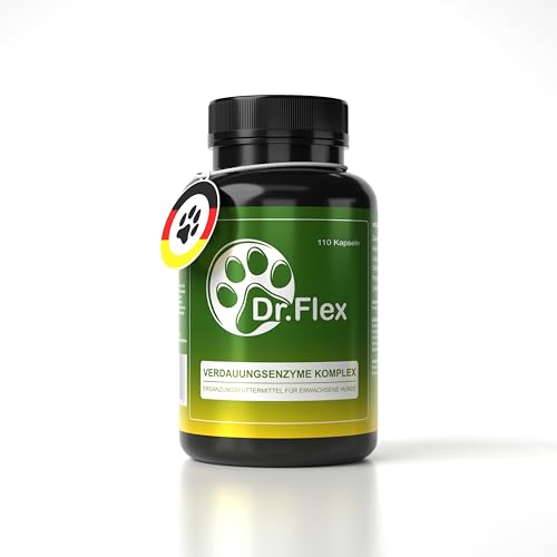 Dr. Flex Premium Verdauungsenzyme + Probiotika, 110 Kapseln Komplex für Hunde, Lactobacillus Acidophilus, Lipase, Cellulase, Protease - Unterstützt bei Verdauungsstörungen - Hund Darmflora Aufbauen von Dr. Flex