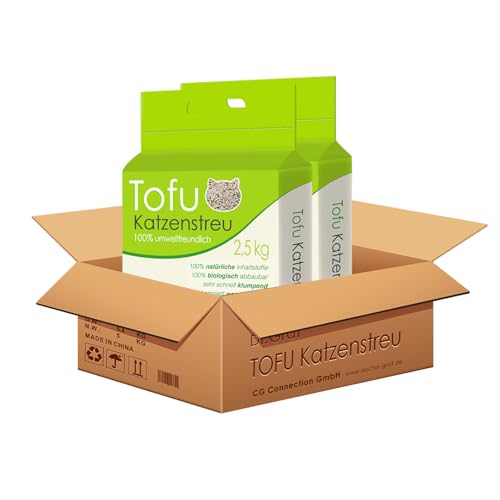 Dr. Graf Tofu Katzenstreu, 100% natürlich, Innovative Klumpstreu, geruchsfrei, komplett wasserlöslich， biologisch abbaubar, staubfrei，Extrem Saugfähig und schnell trocknend (2 x 2,5KG) von Dr. Graf