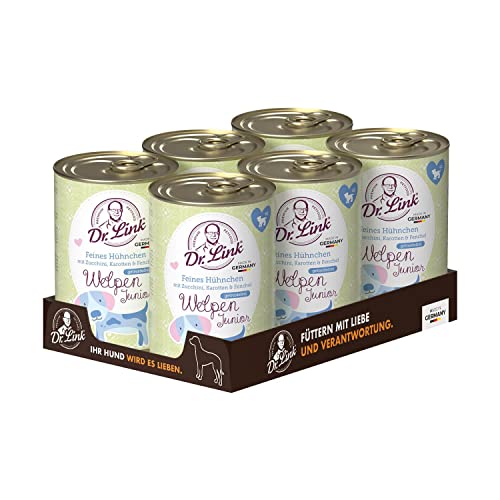 Dr. Link® WELPEN JUNIOR 6x400g Premium-Alleinfuttermittel für Welpen und Junghunde ab dem 2. Lebensmonat: Feines Hühnchen mit Zucchini, Karotten und Fenchel von Dr. Link VET PETCARE