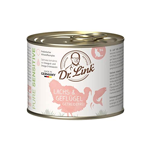 Dr. Link® Pure Sensitive 6x200g Premium-Nassfutter für Katzen: Lachs und Geflügel | getreidefrei | 100% tierisches Protein von Dr. Link VET PETCARE