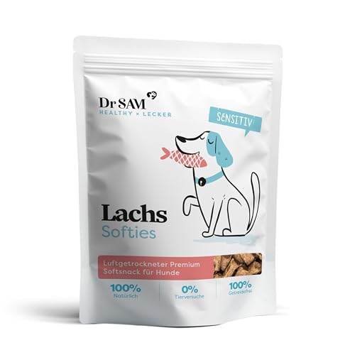 Dr. SAM Premium Snacks für Hunde - Lachs Softies als gesunde Leckerlis für gesunde Haut & glänzendes Fell - geräucherte Lachsstreifen mit Omega-3-Fettsäuren für Gute Verdauung - Treat for Dogs - 150g von Dr. SAM
