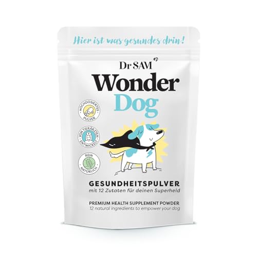 Dr.SAM WonderDog - Gesundheitspulver für Hunde - Hochdosierte Nahrungsergänzung für Gelenke, Darm, Stress, Zähne, Haut und Fell, 100% pflanzliche Rundumversorgung, Made in Germany, 45g von Dr. SAM