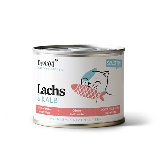 Premium Nassfutter für Katzen mit Lachs, Kalb und Rinderleber von Dr. Sam