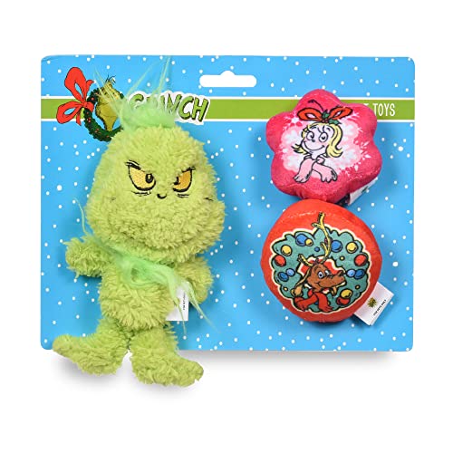 Dr. Seuss The Grinch Hundespielzeug, Schneeflocke, Plüsch, quietschend, 3 Stück | Das Grinch Plüsch-Hundespielzeug aus der Dr. Seuss Collection | kleines quietschendes Hundespielzeug, Backercard, 15,2 von Dr. Seuss for Pets