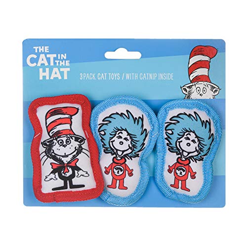 Dr. Seuss for Pets Die Katze im Hut, 3-teiliges Katzenspielzeug mit Katzenminze im Inneren, Katzenspielzeug aus der Dr. Seuss Kollektion, Katzenkauspielzeug mit Katze im Hut und Sache 1 und Sache 2 von Dr. Seuss for Pets