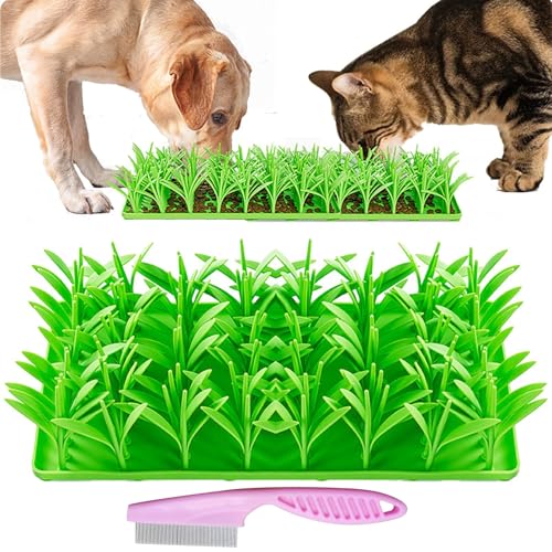 Hunde Silikon Grasmatte, Grasfuttermatte Slow Feeder for Katzen Und Hunde, Silikon Trainingsfuttermatte Fütterungsspiel, Fördert Die Natürliche Futtersuche(1 Pack) von Dracqwn