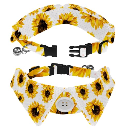 Hundehalsband mit Revers-Design, verstellbar, mit Fliege, Sonnenblume, 2 Stück von DragonBtu