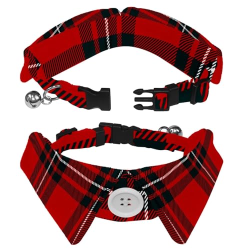 Hundehalsband mit Revers-Design, verstellbar, mit Fliege, schottisches Karomuster, Schwarz / Rot, 2 Stück von DragonBtu