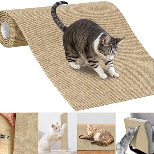 Kratzwand für Katzen 40 X300 cm Kratzmatte für Katzen Kratzmatte Selbstklebend Kratzmatte Katze Kratzteppich Zuschneidbare Selbstklebend Kratzmatte Katze für Möbel Couch Sofa Tür Schutz, Khaki von DragonX2