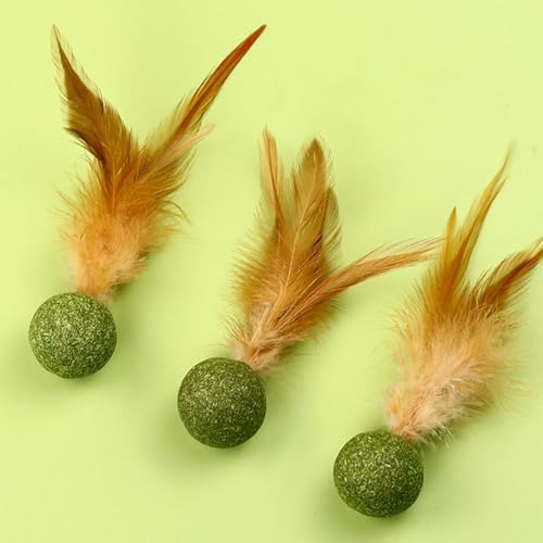 Dranng 3pcs Katzenminze Bälle Katzen,Katzenminze-Band-Katzenspielzeug | Cat Feather Ball Toys, Essbarer Kätzchenball Mit Federkatzenminze | Interaktives Federballspielzeug Für Katzen,sicheres Gesunde von Dranng