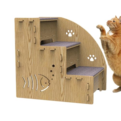 Dranng Haustiertreppe für kleine Hunde,Hundetreppe für Hochbetten | 3-Stufen-Hundetreppe aus Holz für Hochcouch,Ausgewogene Hunde-Innenrampe, rutschfeste Haustierrampen-Treppe für kleine Hunde, Katzen von Dranng