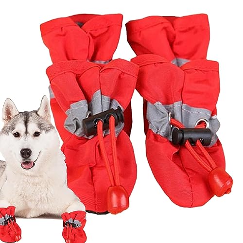 Dranng Wasserschuhe für Hunde - 4 Stück rutschfeste Haustierschuhe - Hundestiefel und Pfotenschutz, wasserdichter Hundepfotenschutz mit verstellbarem Kordelzug, Hundeschuhe für heißes Pflaster von Dranng