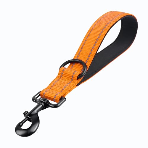 Kurzführer Hund 30cm, Hundeleine kurz mit Metallclip und Weiche Polsterung, Reflektierend Nylon Hundeleine Geeignet für Mittlere Große Hunde(orangefarben) von Dratenger