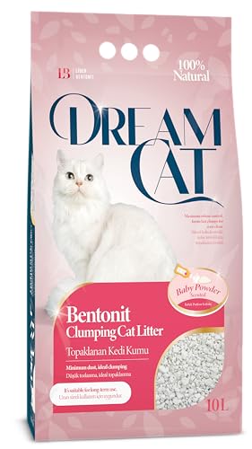 Dream Cat Katzenstreu mit Babypuder Duft- Feine Klumpstreu aus Bentonit, 10L, 1er-Pack von Dream Cat