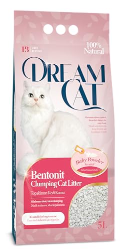 Dream Cat Katzenstreu mit Babypuder Duft- Feine Klumpstreu aus Bentonit, 5L, 1er-Pack von Dream Cat